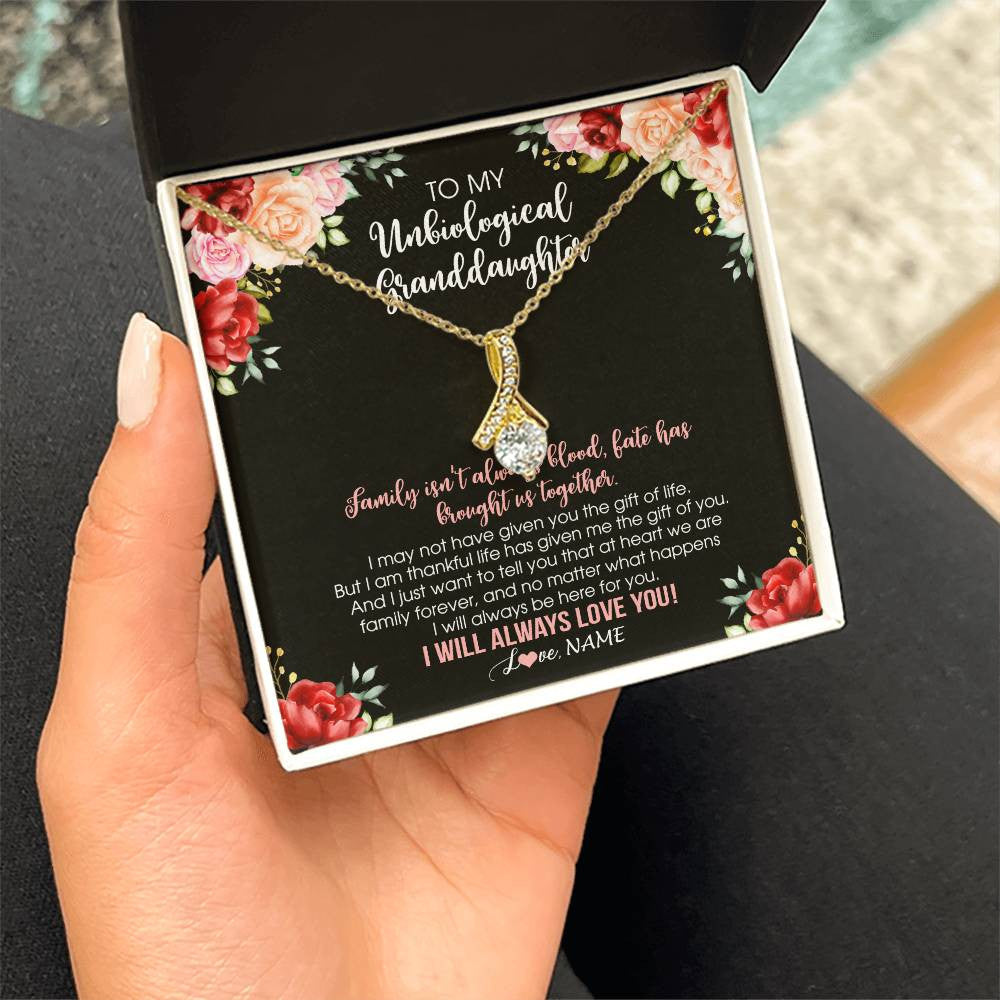 Alluring Beauty Necklace 18K Yellow Gold Finish | 2 | Personalized To My Unbiological Granddaughter Necklace Family Together Birthday Gifts For Bonus Granddaughter Christmas Customized Gift Box Message Card | teecentury