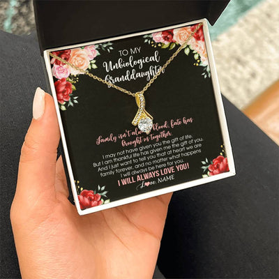 Alluring Beauty Necklace 18K Yellow Gold Finish | 2 | Personalized To My Unbiological Granddaughter Necklace Family Together Birthday Gifts For Bonus Granddaughter Christmas Customized Gift Box Message Card | teecentury