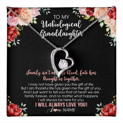 Forever Love Necklace 14K White Gold Finish | 1 | Personalized To My Unbiological Granddaughter Necklace Family Together Birthday Gifts For Bonus Granddaughter Christmas Customized Gift Box Message Card | teecentury