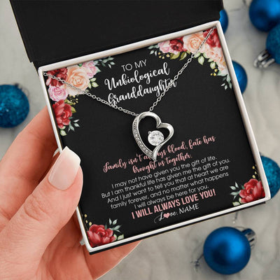 Forever Love Necklace 14K White Gold Finish | 2 | Personalized To My Unbiological Granddaughter Necklace Family Together Birthday Gifts For Bonus Granddaughter Christmas Customized Gift Box Message Card | teecentury