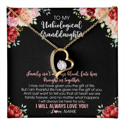 Forever Love Necklace 18K Yellow Gold Finish | 1 | Personalized To My Unbiological Granddaughter Necklace Family Together Birthday Gifts For Bonus Granddaughter Christmas Customized Gift Box Message Card | teecentury