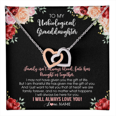 Interlocking Hearts Necklace Stainless Steel & Rose Gold Finish | 1 | Personalized To My Unbiological Granddaughter Necklace Family Together Birthday Gifts For Bonus Granddaughter Christmas Customized Gift Box Message Card | teecentury