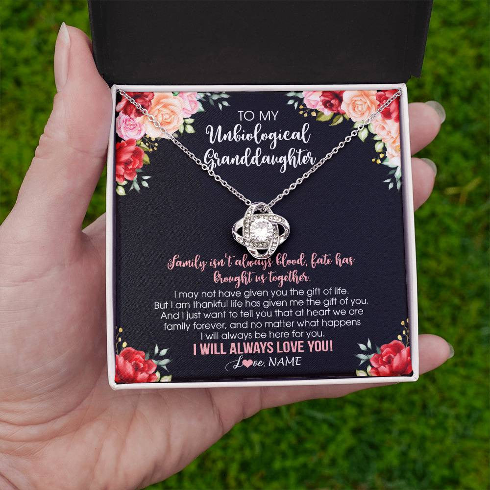 Love Knot Necklace 14K White Gold Finish | 2 | Personalized To My Unbiological Granddaughter Necklace Family Together Birthday Gifts For Bonus Granddaughter Christmas Customized Gift Box Message Card | teecentury