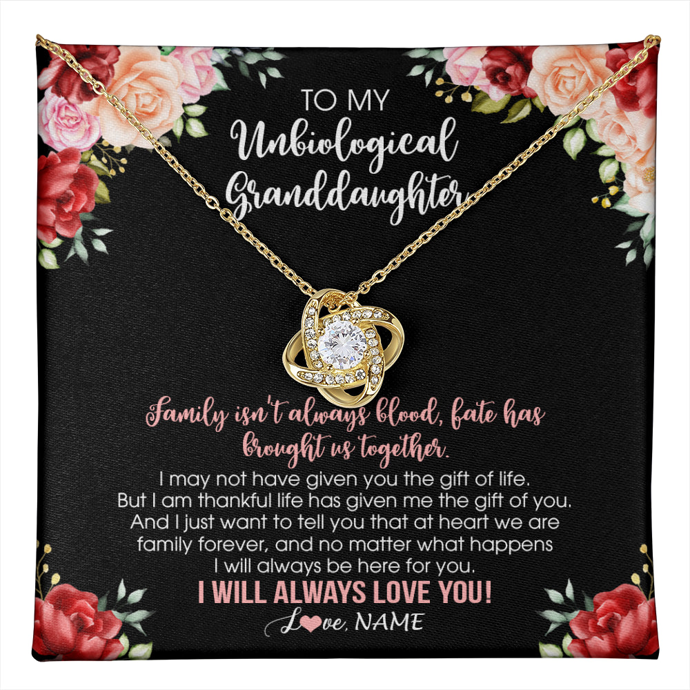 Love Knot Necklace 18K Yellow Gold Finish | 1 | Personalized To My Unbiological Granddaughter Necklace Family Together Birthday Gifts For Bonus Granddaughter Christmas Customized Gift Box Message Card | teecentury