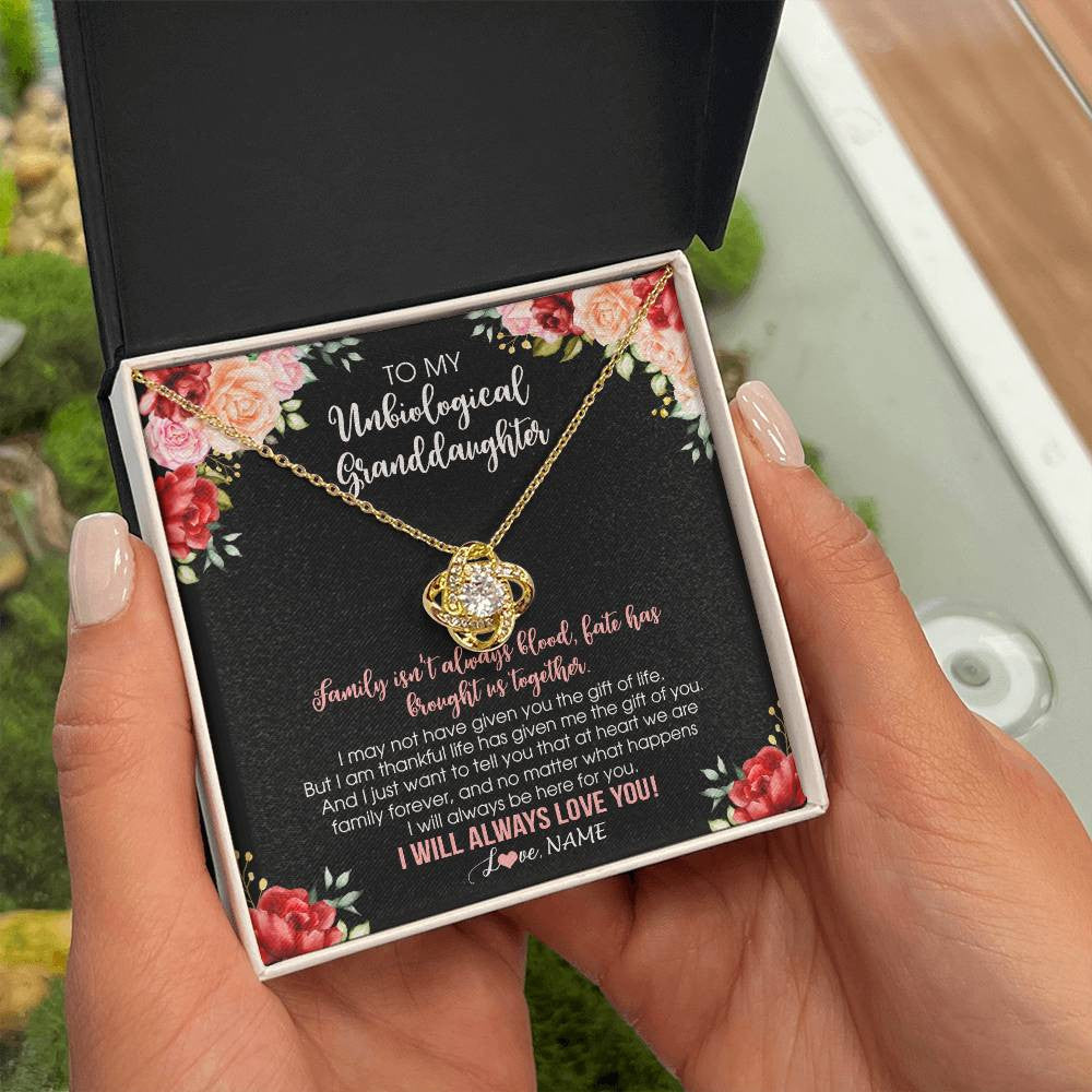 Love Knot Necklace 18K Yellow Gold Finish | 2 | Personalized To My Unbiological Granddaughter Necklace Family Together Birthday Gifts For Bonus Granddaughter Christmas Customized Gift Box Message Card | teecentury
