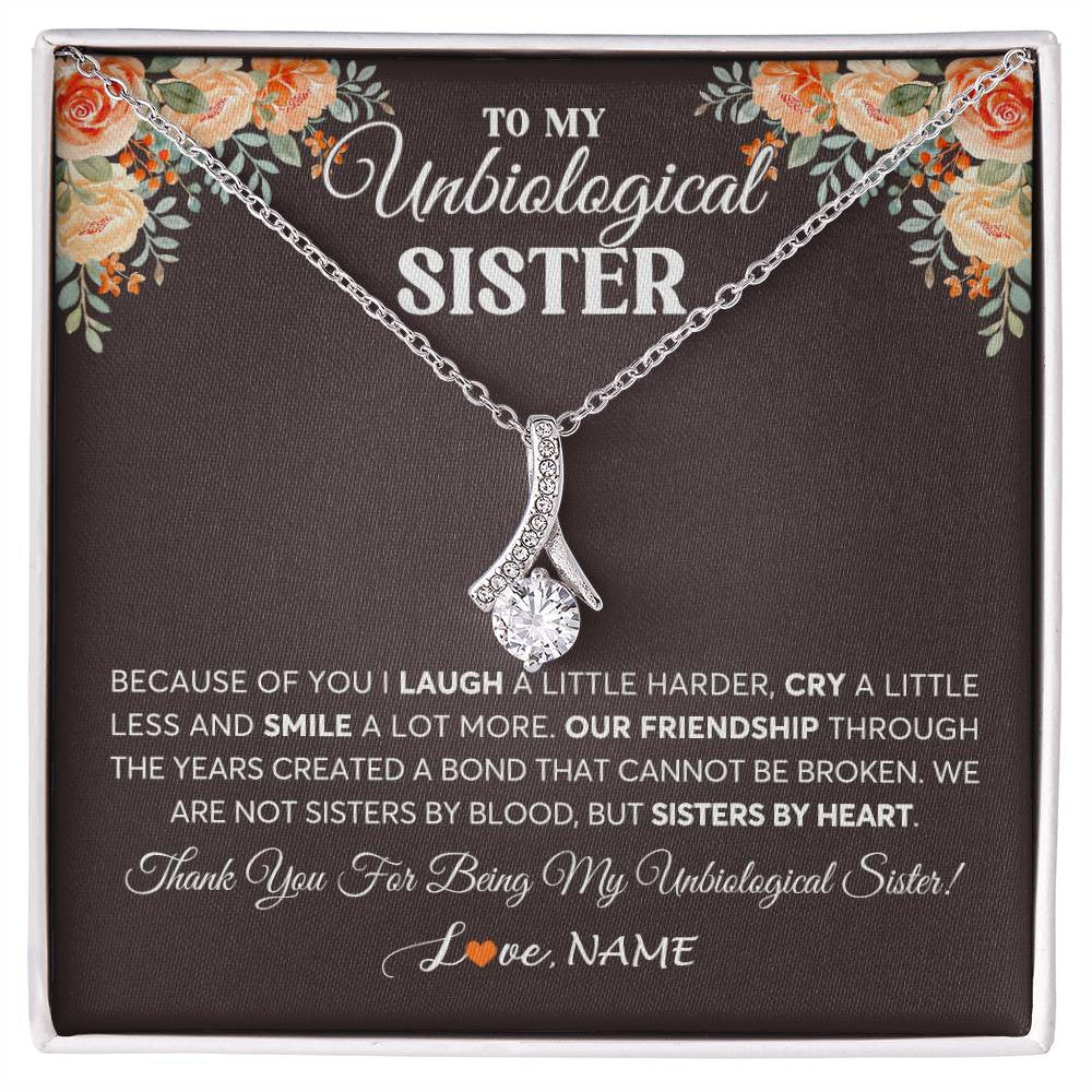 Alluring Beauty Necklace 14K White Gold Finish | 1 | Personalized To My Unbiological Sister Necklace From Sister By Heart Sister Friendship Best Friend Birthday Christmas Customized Gift Box Message Card | teecentury