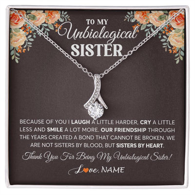 Alluring Beauty Necklace 14K White Gold Finish | 1 | Personalized To My Unbiological Sister Necklace From Sister By Heart Sister Friendship Best Friend Birthday Christmas Customized Gift Box Message Card | teecentury