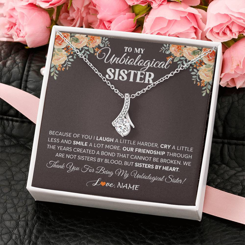 Alluring Beauty Necklace 14K White Gold Finish | 2 | Personalized To My Unbiological Sister Necklace From Sister By Heart Sister Friendship Best Friend Birthday Christmas Customized Gift Box Message Card | teecentury