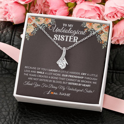Alluring Beauty Necklace 14K White Gold Finish | 2 | Personalized To My Unbiological Sister Necklace From Sister By Heart Sister Friendship Best Friend Birthday Christmas Customized Gift Box Message Card | teecentury