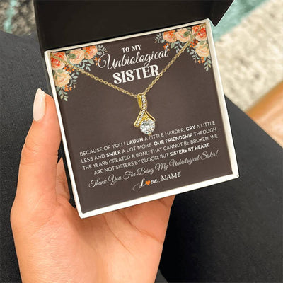 Alluring Beauty Necklace 18K Yellow Gold Finish | 2 | Personalized To My Unbiological Sister Necklace From Sister By Heart Sister Friendship Best Friend Birthday Christmas Customized Gift Box Message Card | teecentury