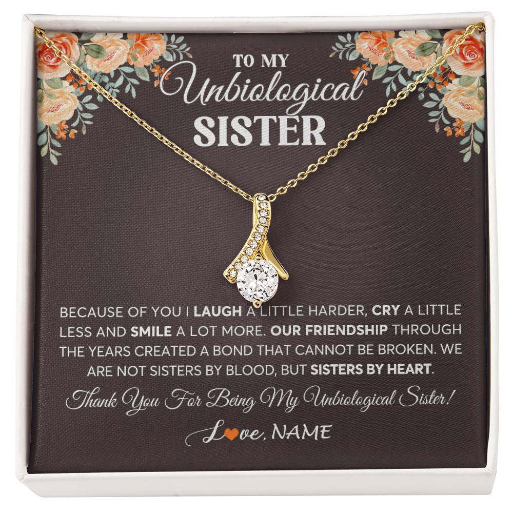 Alluring Beauty Necklace 18K Yellow Gold Finish | 1 | Personalized To My Unbiological Sister Necklace From Sister By Heart Sister Friendship Best Friend Birthday Christmas Customized Gift Box Message Card | teecentury