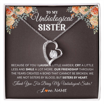 Forever Love Necklace 14K White Gold Finish | 1 | Personalized To My Unbiological Sister Necklace From Sister By Heart Sister Friendship Best Friend Birthday Christmas Customized Gift Box Message Card | teecentury