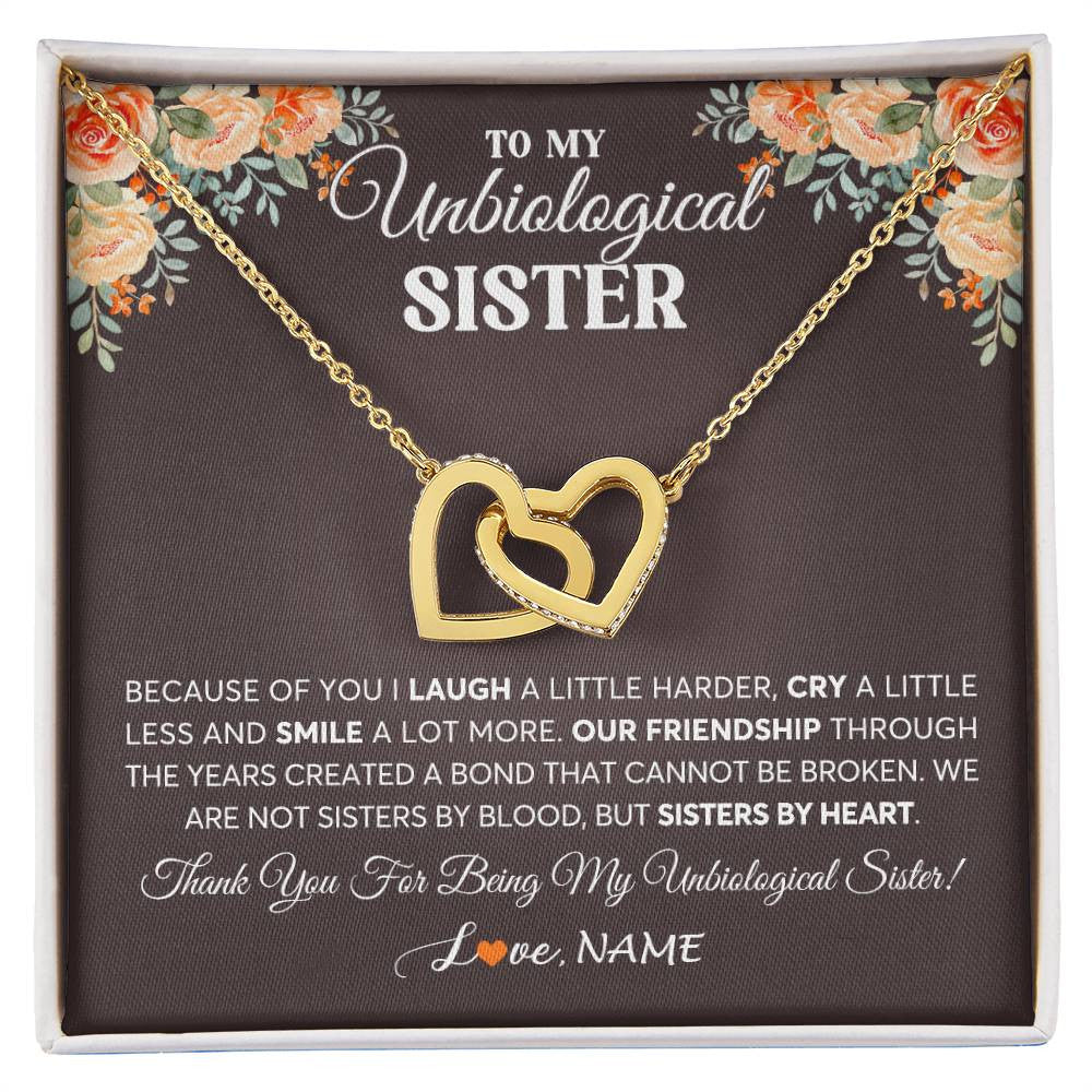 Interlocking Hearts Necklace 18K Yellow Gold Finish | 1 | Personalized To My Unbiological Sister Necklace From Sister By Heart Sister Friendship Best Friend Birthday Christmas Customized Gift Box Message Card | teecentury