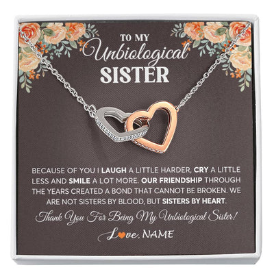 Interlocking Hearts Necklace Stainless Steel & Rose Gold Finish | 1 | Personalized To My Unbiological Sister Necklace From Sister By Heart Sister Friendship Best Friend Birthday Christmas Customized Gift Box Message Card | teecentury