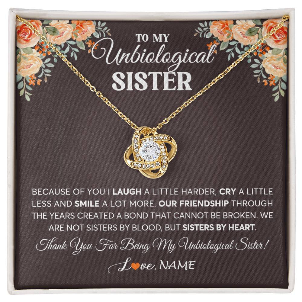 Love Knot Necklace 18K Yellow Gold Finish | 1 | Personalized To My Unbiological Sister Necklace From Sister By Heart Sister Friendship Best Friend Birthday Christmas Customized Gift Box Message Card | teecentury