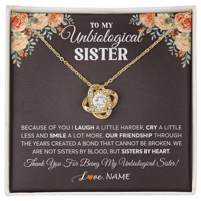 Love Knot Necklace 18K Yellow Gold Finish | 1 | Personalized To My Unbiological Sister Necklace From Sister By Heart Sister Friendship Best Friend Birthday Christmas Customized Gift Box Message Card | teecentury