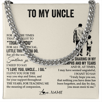 Cuban Link Chain Necklace Stainless Steel | 1 | Personalized To My Uncle Necklace From Nephew For All The Times That I Forgot To Thank You Birthday Fathers Day Christmas Customized Gift Box Message Card | teecentury
