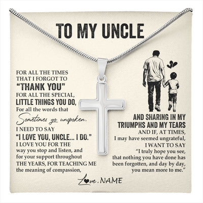 Stainless Cross Necklace Stainless Steel | 1 | Personalized To My Uncle Necklace From Nephew For All The Times That I Forgot To Thank You Birthday Fathers Day Christmas Customized Gift Box Message Card | teecentury