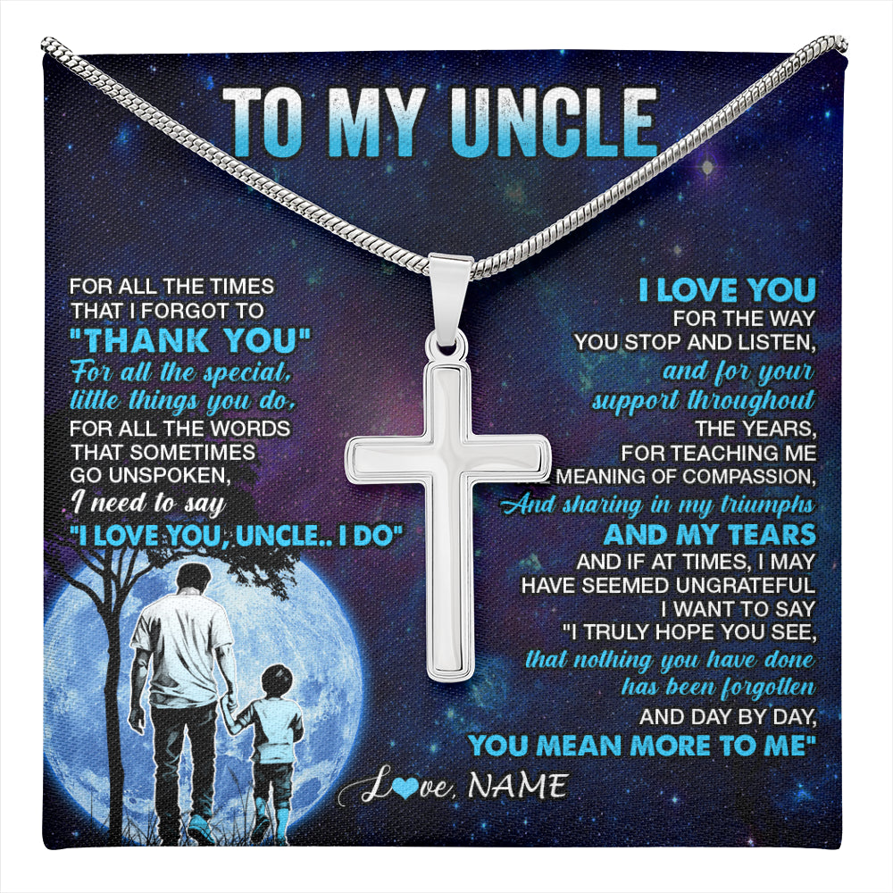 Stainless Cross Necklace Stainless Steel | 1 | Personalized To My Uncle Necklace From Nephew Thank You Day By Day Uncle Birthday Gifts Fathers Day Christmas Customized Gift Box Message Card | teecentury