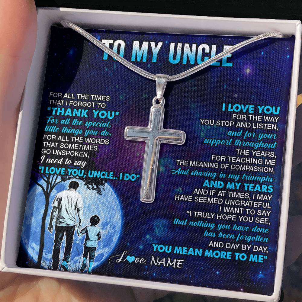 Stainless Cross Necklace Stainless Steel | 2 | Personalized To My Uncle Necklace From Nephew Thank You Day By Day Uncle Birthday Gifts Fathers Day Christmas Customized Gift Box Message Card | teecentury