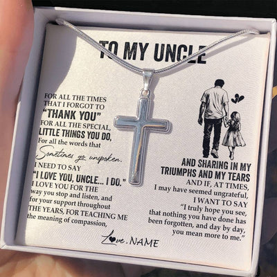 Stainless Cross Necklace Stainless Steel | 2 | Personalized To My Uncle Necklace From Niece For All The Times That I Forgot To Thank You Birthday Fathers Day Christmas Customized Gift Box Message Card | teecentury