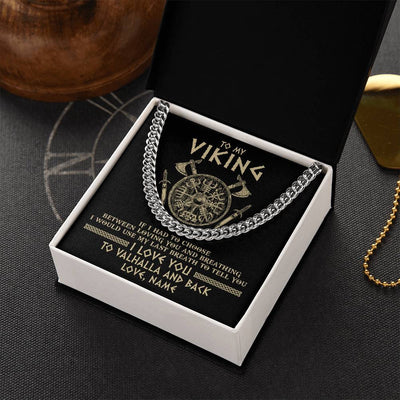 Cuban Link Chain Necklace Stainless Steel | 2 | Personalized To My Viking Necklace Husband From Wife I Love You To Valhalla Husband Fiancee Boyfriend Men Birthday Anniversary Day Customized Gift Box Message Card | teecentury
