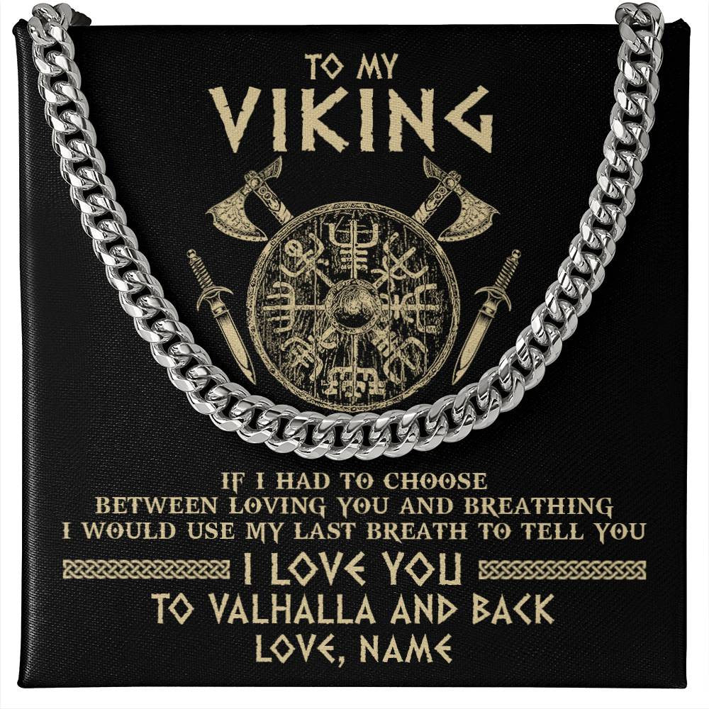 Cuban Link Chain Necklace Stainless Steel | 1 | Personalized To My Viking Necklace Husband From Wife I Love You To Valhalla Husband Fiancee Boyfriend Men Birthday Anniversary Day Customized Gift Box Message Card | teecentury