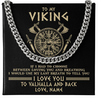 Cuban Link Chain Necklace Stainless Steel | 1 | Personalized To My Viking Necklace Husband From Wife I Love You To Valhalla Husband Fiancee Boyfriend Men Birthday Anniversary Day Customized Gift Box Message Card | teecentury