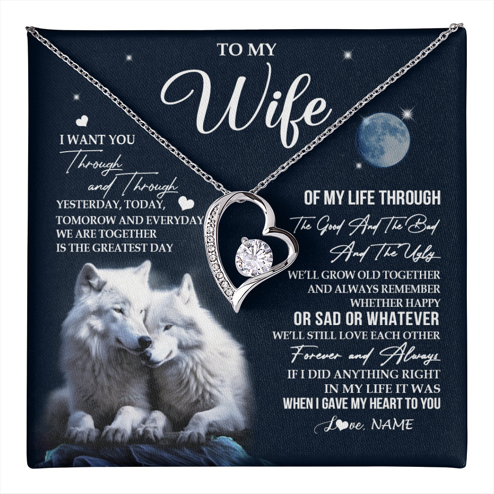 Forever Love Necklace 14K White Gold Finish | 1 | Personalized To My Wife Canvas From Husband I Want You Wolf Wife Birthday Gifts Anniversary Romantic Valentines Day Christmas Custom Wall Art Print Framed Canvas | teecentury