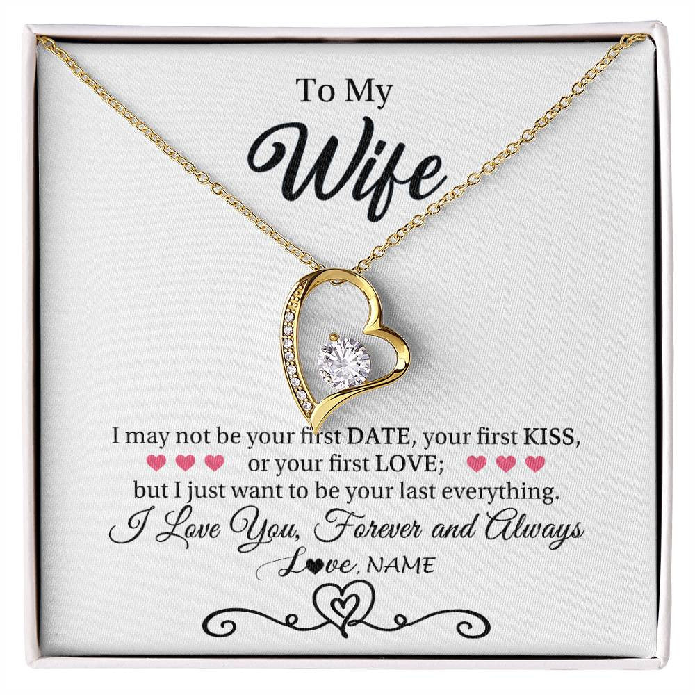 Forever Love Necklace 18K Yellow Gold Finish | 1 | Personalized To My Wife Necklace For Women I Love You Wife From Husband Birthday Anniversary Wedding Valentines Day Pendant Customized Gift Box Message Card | teecentury