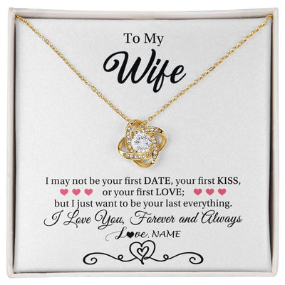 Love Knot Necklace 18K Yellow Gold Finish | 1 | Personalized To My Wife Necklace For Women I Love You Wife From Husband Birthday Anniversary Wedding Valentines Day Pendant Customized Gift Box Message Card | teecentury