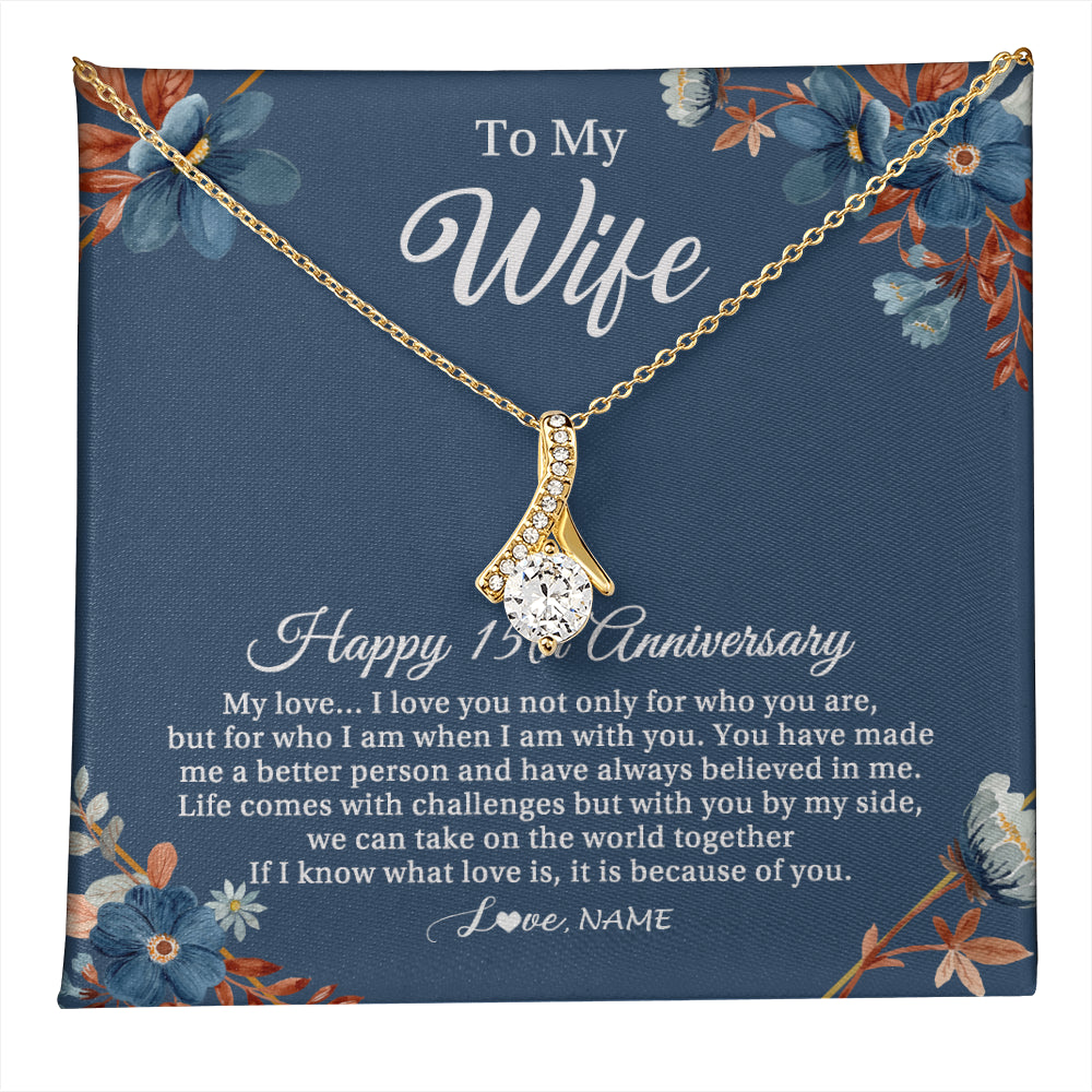 Alluring Beauty Necklace 18K Yellow Gold Finish | 1 | Personalized To My Wife Necklace From Husband 15 Years Wedding Anniversary For Her 15th Anniversary For Her 15 Years Anniversary Customized Gift Box Message Card | teecentury