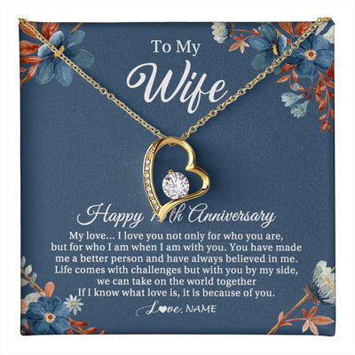 Forever Love Necklace 18K Yellow Gold Finish | 1 | Personalized To My Wife Necklace From Husband 15 Years Wedding Anniversary For Her 15th Anniversary For Her 15 Years Anniversary Customized Gift Box Message Card | teecentury