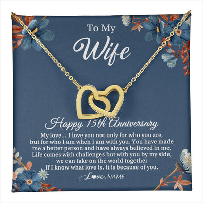 Interlocking Hearts Necklace 18K Yellow Gold Finish | 1 | Personalized To My Wife Necklace From Husband 15 Years Wedding Anniversary For Her 15th Anniversary For Her 15 Years Anniversary Customized Gift Box Message Card | teecentury