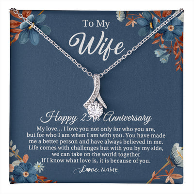 Alluring Beauty Necklace 14K White Gold Finish | 1 | Personalized To My Wife Necklace From Husband 25 Years Wedding Anniversary For Her 25th Anniversary For Her 25 Years Anniversary Customized Gift Box Message Card | teecentury