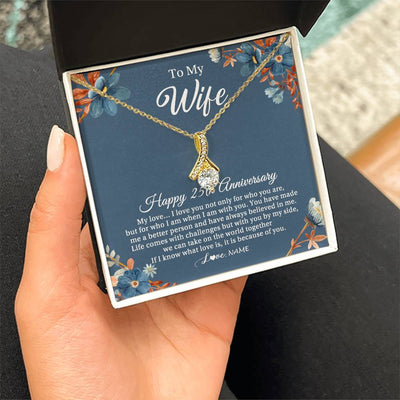Alluring Beauty Necklace 18K Yellow Gold Finish | 2 | Personalized To My Wife Necklace From Husband 25 Years Wedding Anniversary For Her 25th Anniversary For Her 25 Years Anniversary Customized Gift Box Message Card | teecentury