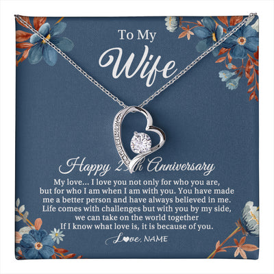 Forever Love Necklace 14K White Gold Finish | 1 | Personalized To My Wife Necklace From Husband 25 Years Wedding Anniversary For Her 25th Anniversary For Her 25 Years Anniversary Customized Gift Box Message Card | teecentury