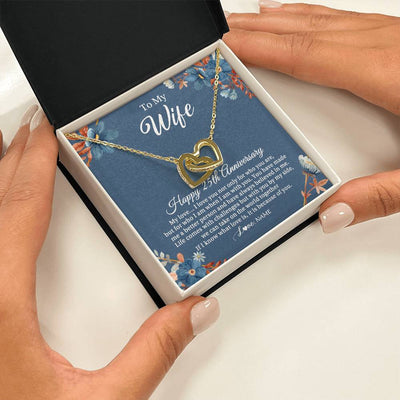 Interlocking Hearts Necklace 18K Yellow Gold Finish | 2 | Personalized To My Wife Necklace From Husband 25 Years Wedding Anniversary For Her 25th Anniversary For Her 25 Years Anniversary Customized Gift Box Message Card | teecentury