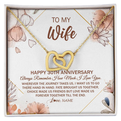 Interlocking Hearts Necklace 18K Yellow Gold Finish | Personalized To My Wife Necklace From Husband 30 Years Anniversary For Her 30th Anniversary 30 Years Wedding Anniversary For Her Customized Gift Box Message Card | teecentury