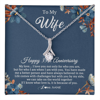 Alluring Beauty Necklace 14K White Gold Finish | 1 | Personalized To My Wife Necklace From Husband 35 Years Wedding Anniversary For Her 35th Anniversary For Her 35 Years Anniversary Customized Gift Box Message Card | teecentury