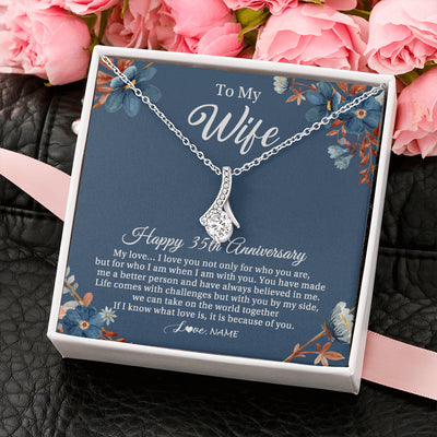 Alluring Beauty Necklace 14K White Gold Finish | 2 | Personalized To My Wife Necklace From Husband 35 Years Wedding Anniversary For Her 35th Anniversary For Her 35 Years Anniversary Customized Gift Box Message Card | teecentury