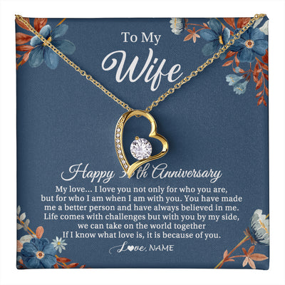 Forever Love Necklace 18K Yellow Gold Finish | 1 | Personalized To My Wife Necklace From Husband 35 Years Wedding Anniversary For Her 35th Anniversary For Her 35 Years Anniversary Customized Gift Box Message Card | teecentury