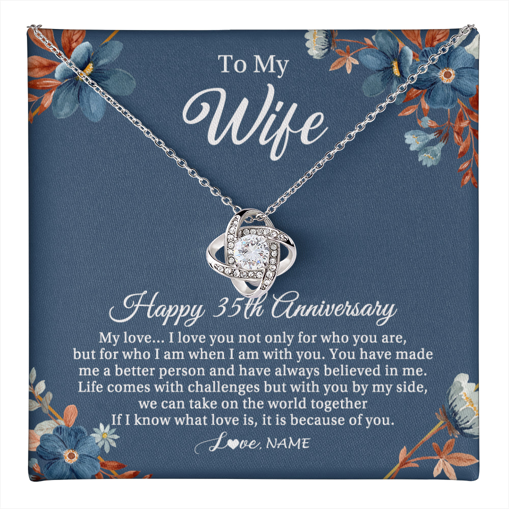 Love Knot Necklace 14K White Gold Finish | 1 | Personalized To My Wife Necklace From Husband 35 Years Wedding Anniversary For Her 35th Anniversary For Her 35 Years Anniversary Customized Gift Box Message Card | teecentury