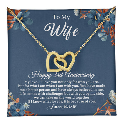 Interlocking Hearts Necklace 18K Yellow Gold Finish | 1 | Personalized To My Wife Necklace From Husband 3 Years Wedding Anniversary For Her 3rd Anniversary For Her 3 Years Anniversary Customized Gift Box Message Card | teecentury