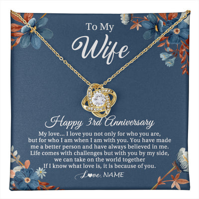 Love Knot Necklace 18K Yellow Gold Finish | 1 | Personalized To My Wife Necklace From Husband 3 Years Wedding Anniversary For Her 3rd Anniversary For Her 3 Years Anniversary Customized Gift Box Message Card | teecentury