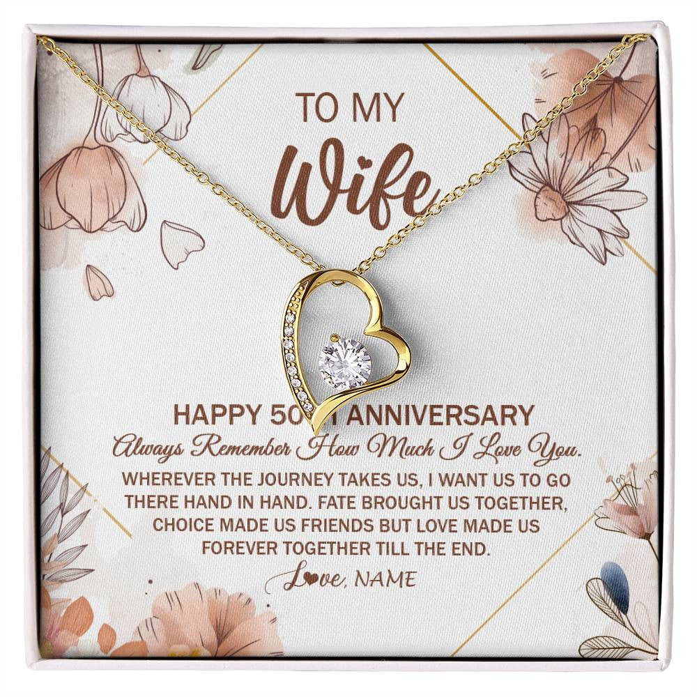 Forever Love Necklace 18K Yellow Gold Finish | 1 | Personalized To My Wife Necklace From Husband 50 Years Anniversary For Her 50th Anniversary 50 Years Wedding Anniversary For Her Customized Gift Box Message Card | teecentury