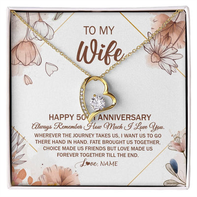 Forever Love Necklace 18K Yellow Gold Finish | 1 | Personalized To My Wife Necklace From Husband 50 Years Anniversary For Her 50th Anniversary 50 Years Wedding Anniversary For Her Customized Gift Box Message Card | teecentury