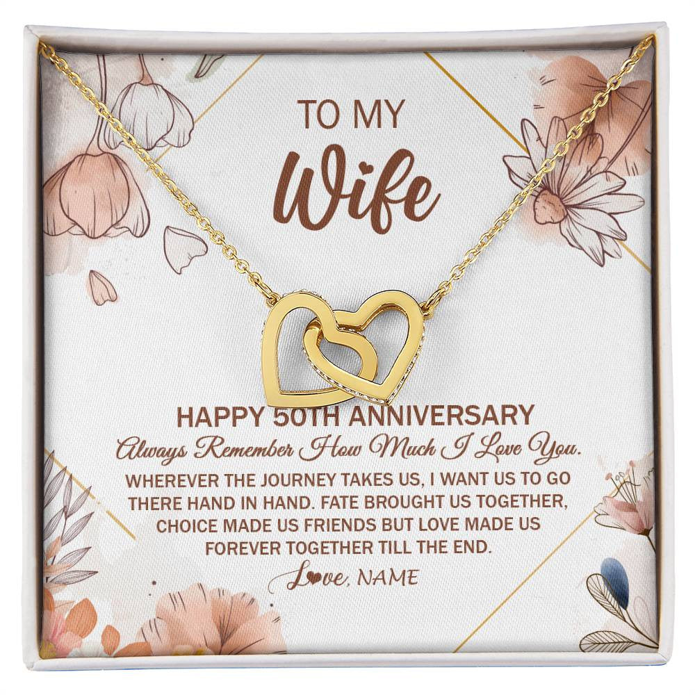 Interlocking Hearts Necklace 18K Yellow Gold Finish | 1 | Personalized To My Wife Necklace From Husband 50 Years Anniversary For Her 50th Anniversary 50 Years Wedding Anniversary For Her Customized Gift Box Message Card | teecentury