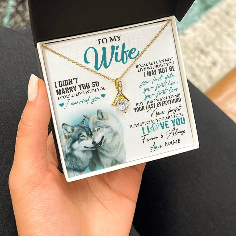 Alluring Beauty Necklace 18K Yellow Gold Finish | 2 | Personalized To My Wife Necklace From Husband I Didn't Marry You So Wolf For Wife Wedding Anniversary Day Birthday Christmas Customized Gift Box Message Card | teecentury