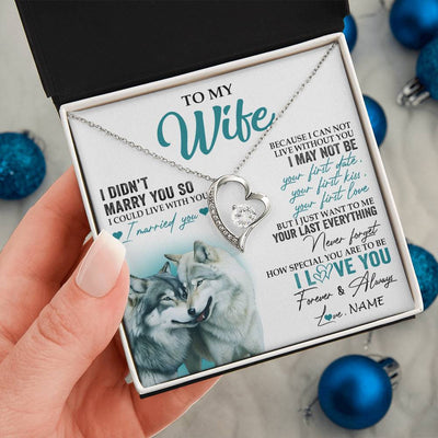 Forever Love Necklace 14K White Gold Finish | 2 | Personalized To My Wife Necklace From Husband I Didn't Marry You So Wolf For Wife Wedding Anniversary Day Birthday Christmas Customized Gift Box Message Card | teecentury